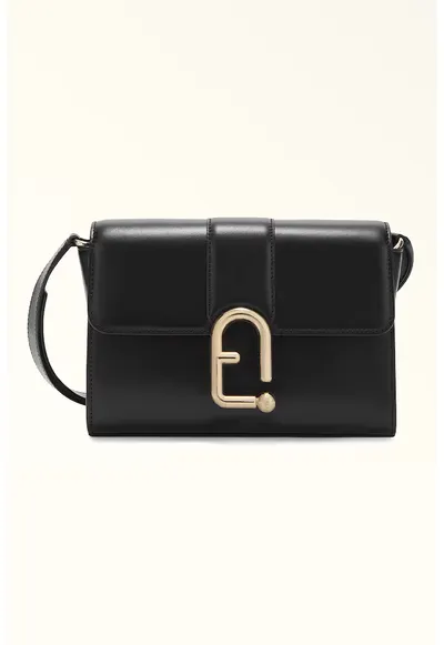 Geanta crossbody de piele cu logo - Negru