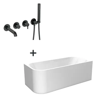 Set cada baie freestanding, orientare dreapta, 150x75 cm, Maugli si baterie cada incastrata negru mat Silia