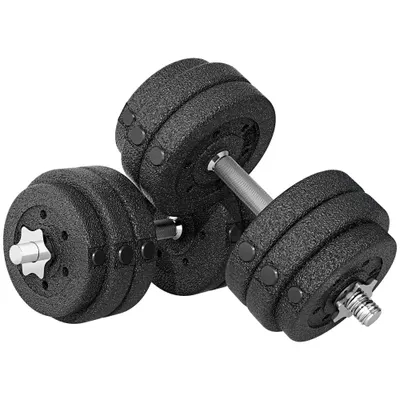 HOMCOM Set de Gantere 30 kg (8x2.5 kg, 4x1.5 kg) cu 12 Discuri și 2 Gantere de 2 kg, 43x18x7.5 cm, Negru | Aosom Romania