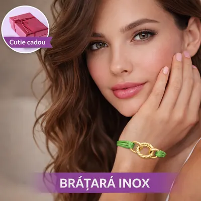 Bratara Verde din Snur Reglabil, cu Cerculete Inox