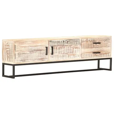 vidaXL Comodă TV, 140 x 30 x 45 cm, alb, lemn masiv de acacia