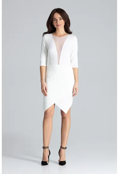 Rochie mulata L012 - asimetrica - ecru - bumbac 95%