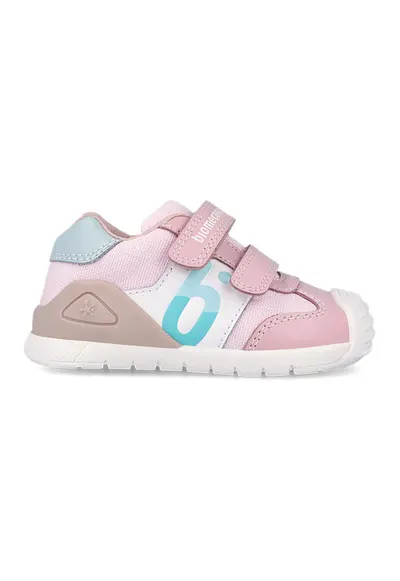 Pantofi sport din material textil cu garnituri de piele - Alb murdar/Albastru deschis/Roz prafuit