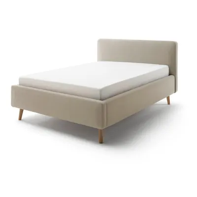 Pat matrimonial taupe tapițat cu spațiu de depozitare cu somieră 140x200 cm Mattis – Meise Möbel