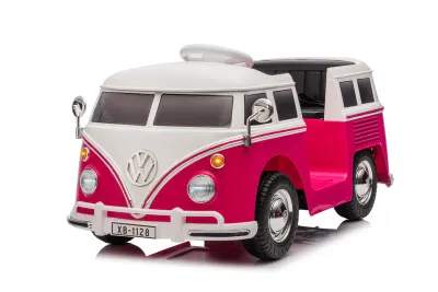 Masinuta electrica pentru copii, VW Samba Bus 70W, baterie 12V 7Ah, roti moi, scaun tapitat, culoare roz