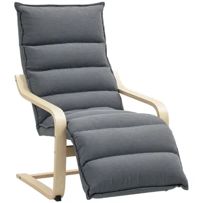 HOMCOM Fotoliu Ergonomic Lemn și Catifea Suport pentru Picioare Reglabil Gri Închis | Aosom Romania