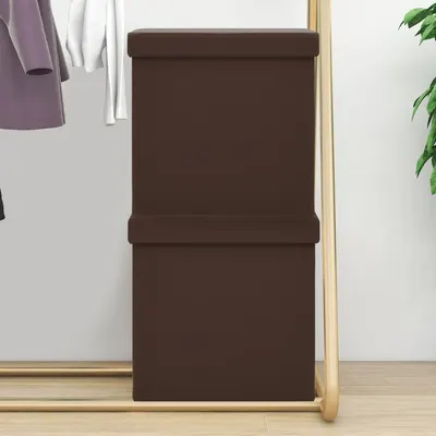 vidaXL Taburete cu depozitare pliabile, 2 buc., maro, PVC