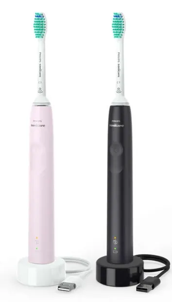 Set periuță de dinți electrică Philips Sonicare - HX3675/15, negru/roz