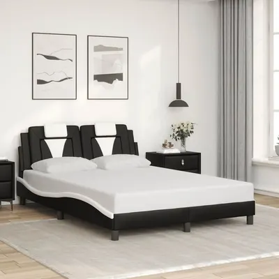 vidaXL Cadru de pat, Viana, fără saltea, negru/alb, 120x200 cm, piele ecologică