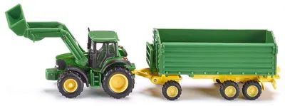 Mașinuță din metal Siku Farmer - Tractor cu cupa si remorca, John Deere, 1:87