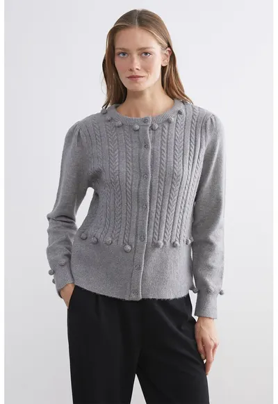 Cardigan cu model torsade si nasturi - Gri