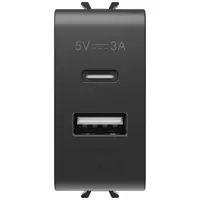 Sursa de alimentare usb tip A+C 3A 1 modul Gewiss Chorus GW12449, negru satin