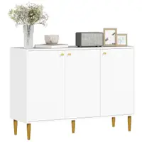 HOMCOM Bufet mobilier de depozitare cu 2 dulapuri, 3 uși rafturi reglabile picioare aurii din oțel 107 x 35 x 77 cm alb | Aosom Romania