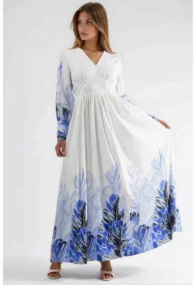 Rochie Maxi dama - imprimeu floral tropical - multicolor - poliester-bumbac-lycra