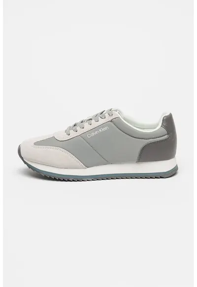 Pantofi sport de panza cu garnituri de piele ecologica - Gri cenusiu