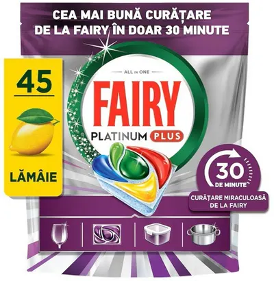 Tablete pentru mașina de spălat vase Fairy - Platinum Plus, 30 Мinute Miracle, 45 buc