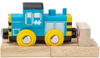 Jucarie din lemn pentru copii Bigjigs - Locomotiva, albastra