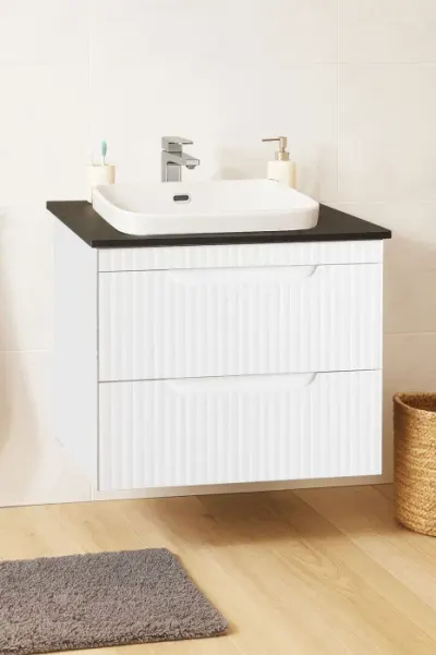 Set Baza front MDF si Lavoar seria 633, suspendata, cu sertare, 60 cm, alb rustic