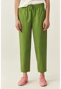 Pantaloni crop relaxed fit cu talie ajustabila - Verde mar