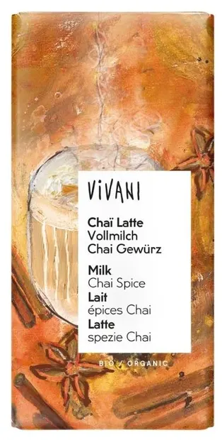 Ciocolată cu lapte organică, chai latte cu condimente, 80 g, Vivani