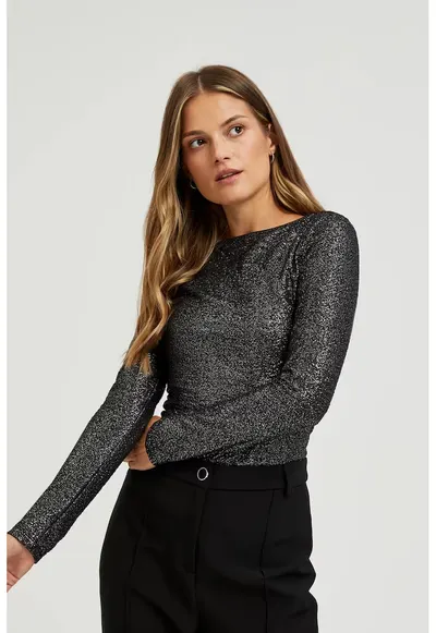 Bluza stralucitoare neagra cu maneci lungi - Negru