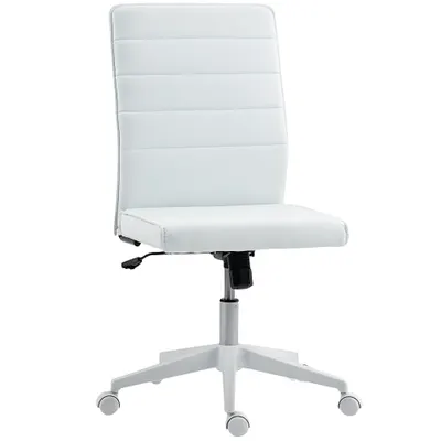 HOMCOM Scaun de Birou Ergonomic și Reglabil cu Spătar Curbat, din Piele PU și Oțel, 58x53x97-107 cm, Alb | Aosom Romania