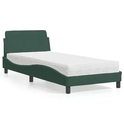 Gossi pat cu saltea, verde inchis, 80x200 cm, catifea