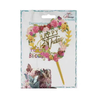 Cake Topper model inimioară cu floricele