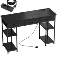 HOMCOM Birou cu spațiu de depozitare cu prize electrice, 3 sertare din material textil și 4 polițe de depozitare, 120 x 40 x 76 cm, negru | Aosom Romania