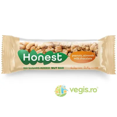 Honest Baton Arahide, Migdale si Ciocolata cu Lapte fara Zahar Adaugat 35g