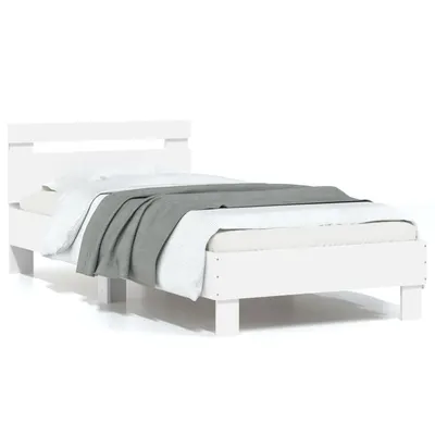 Gossi cadru de pat cu tablie si lumini led, alb, 75x190 cm