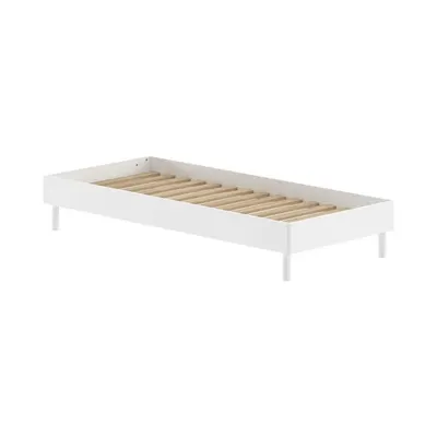Pat alb din lemn de fag fără tăblie cu somieră 90x200 cm Forrest – Vipack