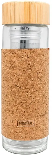 Sticlă de sticlă cu pereți dubli Nerthus - Cork, infuzor, 300 ml