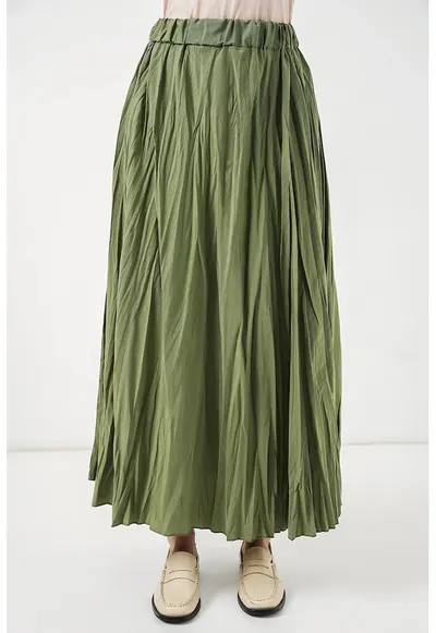 Fusta maxi texturata - verde - poliester - casual/elegant - captusita