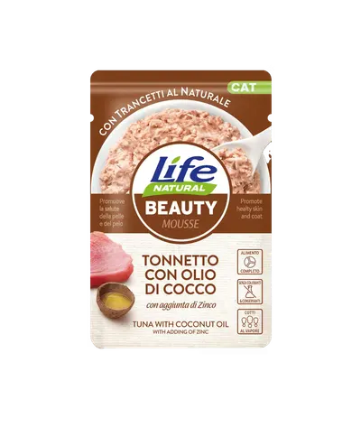 Hrana Umeda Pisici, Life Natural Beauty Mousse Ton si Ulei de Cocos, 70 g