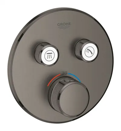 Baterie dus Grohe Grohtherm Smartcontrol 29119AL0, 2 iesiri, termostat, push&turn, masca metalica, filtru impuritati, necesita set fixare, mat, Hard Graphite