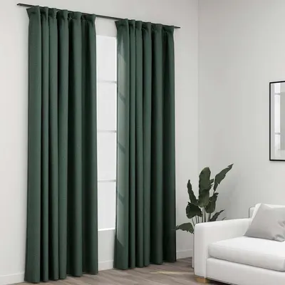 vidaXL Perdele opace aspect pânză, cârlige, 2 buc. verde, 140x225 cm