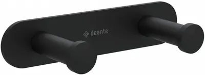 Cuier de baie negru mat, cu 2 agatatori, fixari ascunse, Deante Jasmin