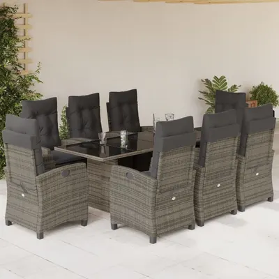 Gossi set mobilier gradina cu perne, 9 piese, gri, poliratan