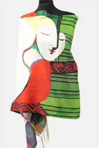Esarfa cashmere cu fir de lurex, doua fete imprimata cu model inspirat dupa Visul lui Picasso