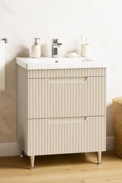 Set Baza front MDF si Lavoar seria 733, cu sertare, montata, 60 cm, crem