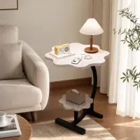 Masuta laterala multifunctionala cu 2 nivele cu cadru metalic negru 40x30x62 cm