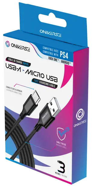 Cablu Oniverse - USB-A to Micro-USB Charge Cable 3 m, negru