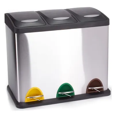 Coș de gunoi argintiu mat pentru reciclare/cu pedală 3x8 l din oțel Tri Selectif – MSV