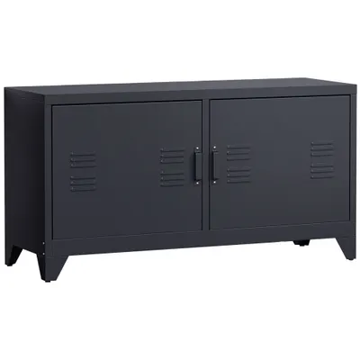 HOMCOM Suport TV banc televizor design industrial 2 dulapuri cu 2 rafturi reglabile treceri pentru cabluri structura otel negru | Aosom Romania