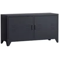 HOMCOM Suport TV banc televizor design industrial 2 dulapuri cu 2 rafturi reglabile treceri pentru cabluri structura otel negru | Aosom Romania
