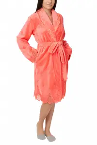 Halat dama cu aplicatii din dantela, Jeannine, bright orange (Marime halat: XL)