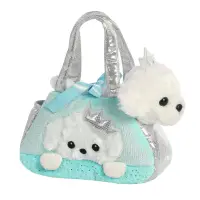 Set geanta pentru copii cu jucarie de plus Fancy Pals, 2 in 1 - Catel alb, Geanta multicolorata, 20 cm