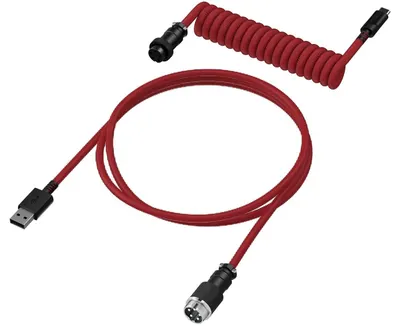 Cablu pentru tastatură HyperX – Coiled Cable, 1.37 m, roșu/negru
