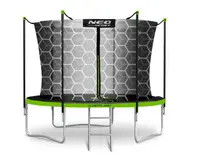 Trambulina de gradina pentru copii Neo-Sport, 252 cm 8ft, cu scara si plasa interioara, stalpi metalici cu protectie din burete, intrare cu fermoar si catarama, covoras impermeabil flexibil